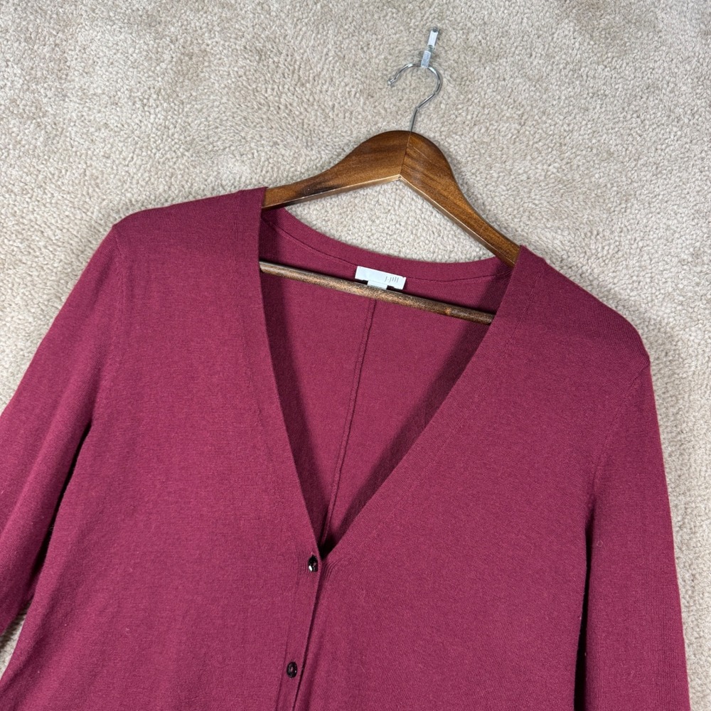 J. Jill Cardigan Sweater Women Small Burgundy Wool Blend Longline Button V-Neck